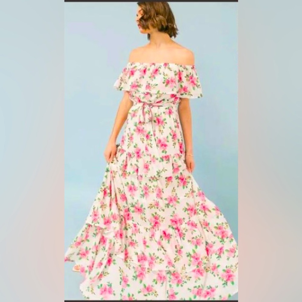 Romantic off the shoulder floral maxi dress